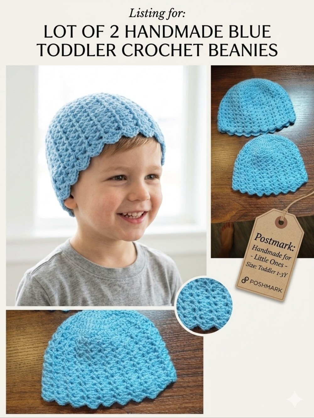 Handmade Blue Toddler Crochet Beanie - Lot of 2
